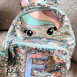 Girls Justice letter E unicorn backpack